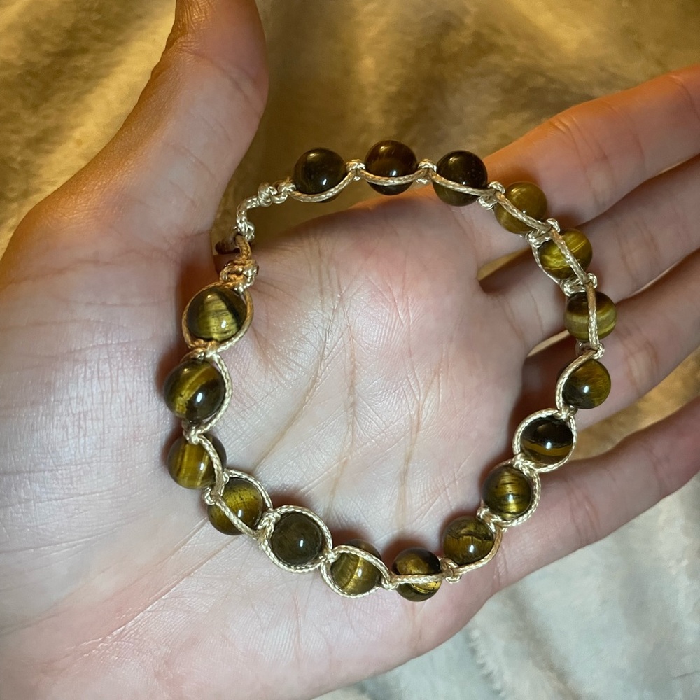 Handmade Tiger Eye Bead Bracelet - Gold Cord